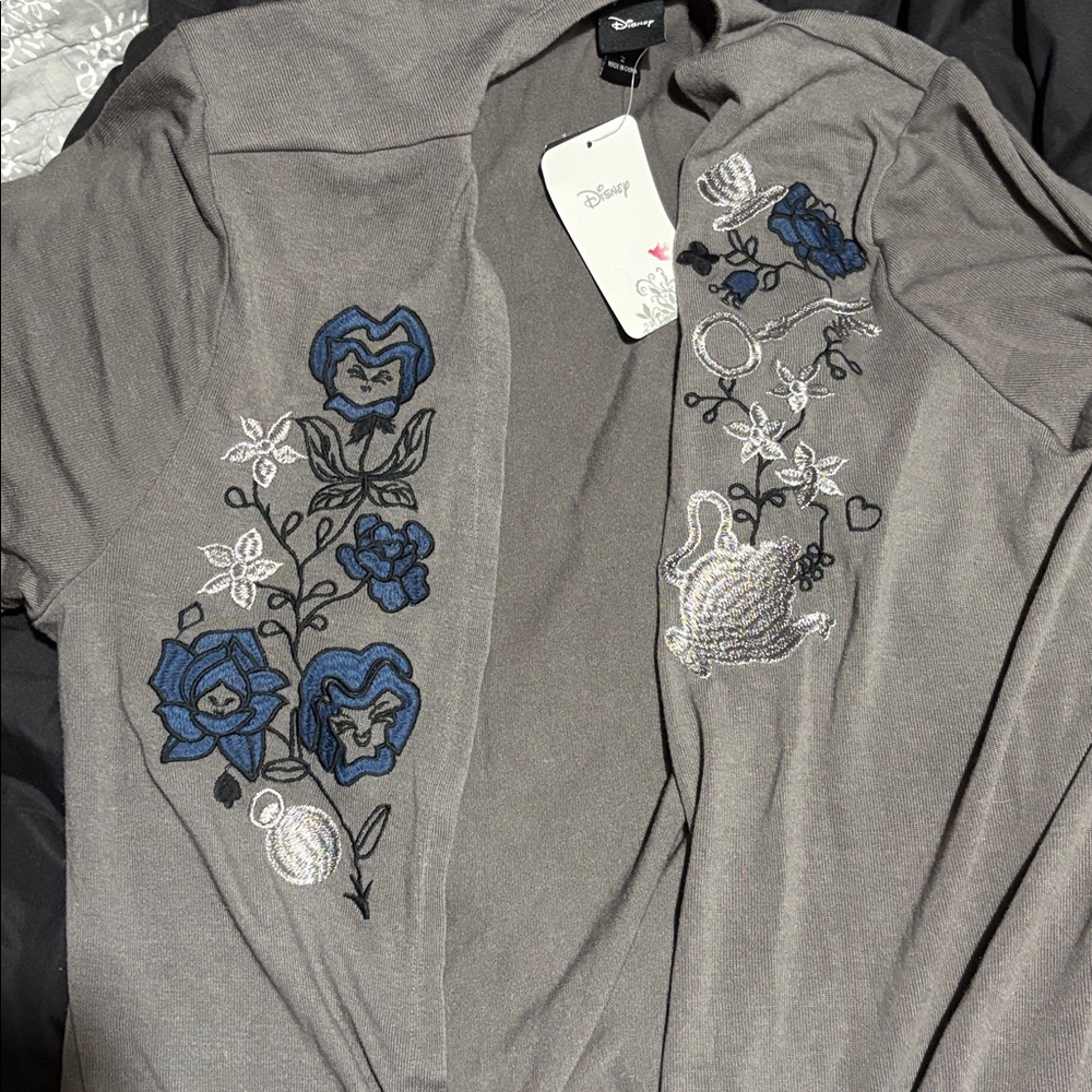 Disney Gray Cardigan with Blue and Silver Embroidery